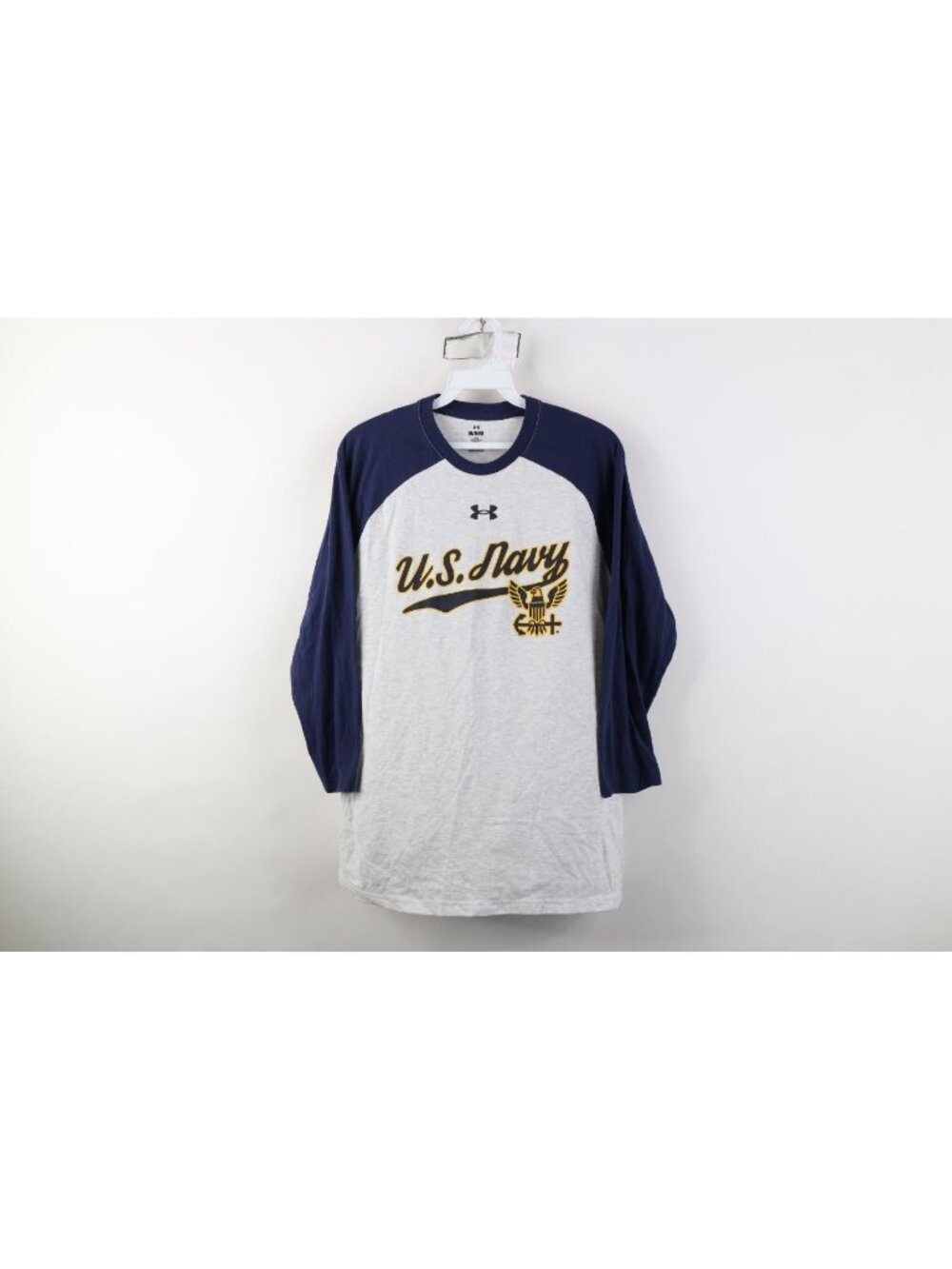 Under Armour Mens Medium US Navy Naval Academy 3/4 Sleeve Raglan T-Shirt Gray